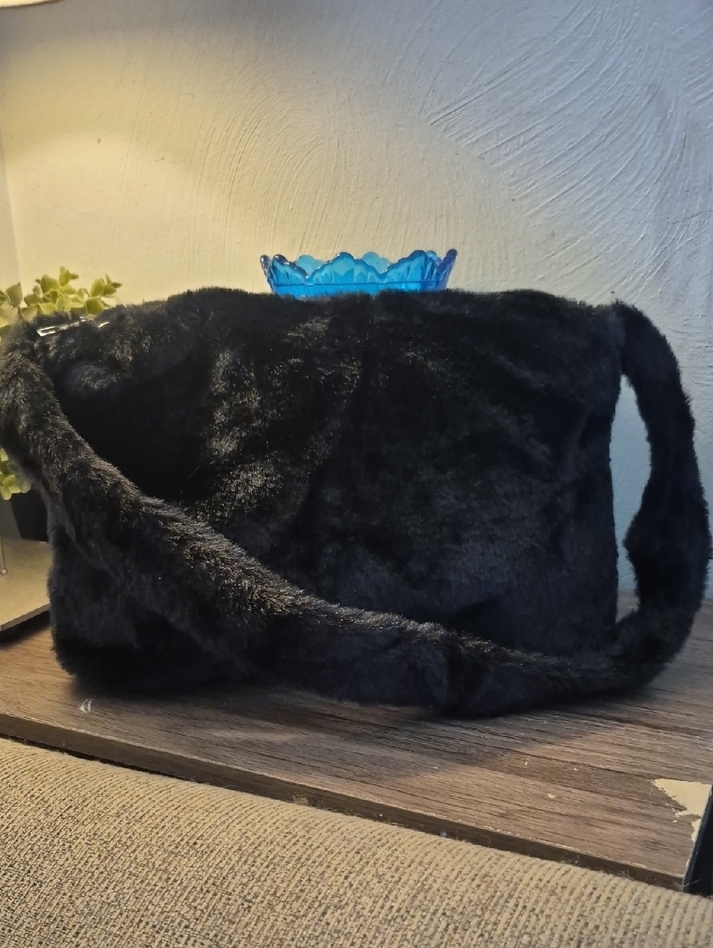 Black Faux Fur Hooded Purse Bag